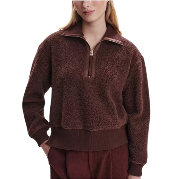 Varley Tops - Varley Roselle Half Zip Fleece Sweatshirt Size XL Deep Mahogany Brown Sherpa
